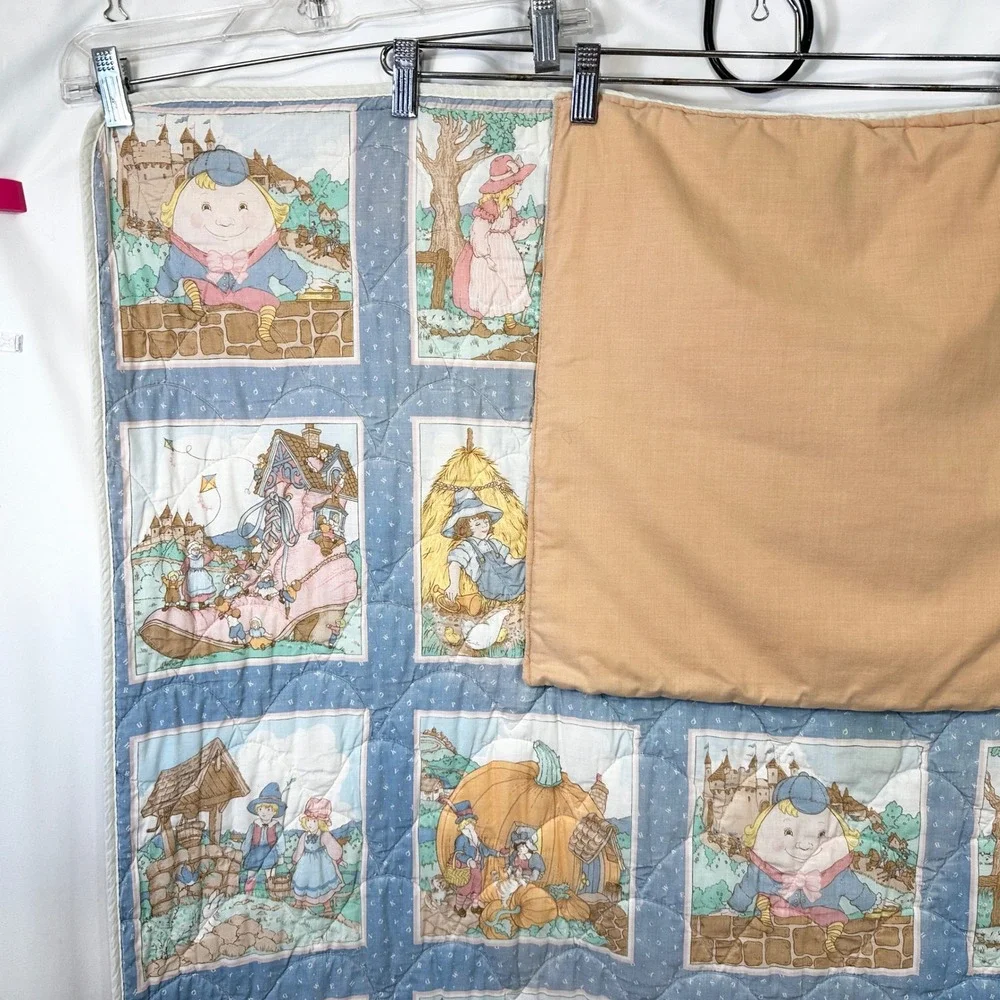 Vintage Nursery Rhymes Quilt Kids Storybook Blanket Mother Goose Pillow Pocket‎